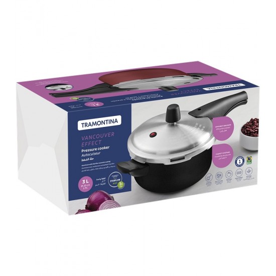 Panela de Pressão 3 Litros 20cm Tramontina Vancouver em Alumínio com Revestimento Interno e Externo Antiaderente Starflon Max Preto